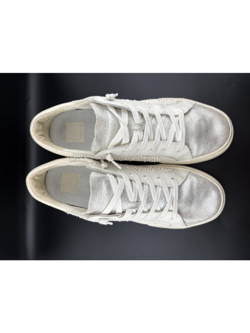 Dolce Vita Zina Pearl Sneakers Women's Size 8 Leather Lace Up Bride Shoes Silver - Picture 6 of 13